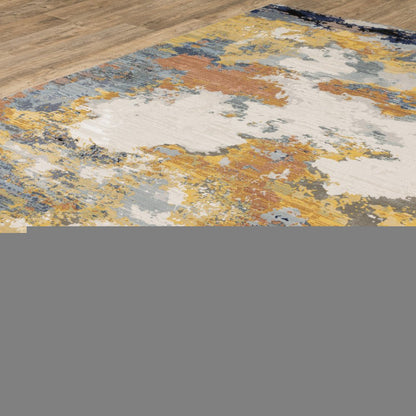 10' X 13' Yellow Gold Blue Grey Brown And Beige Abstract Power Loom Stain Resistant Area Rug