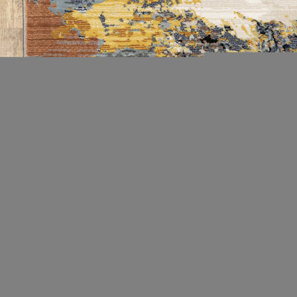 10' X 13' Yellow Gold Blue Grey Brown And Beige Abstract Power Loom Stain Resistant Area Rug