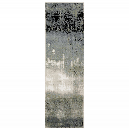 2' X 8' Blue Green Grey And Beige Abstract Power Loom Stain Resistant Runner Rug