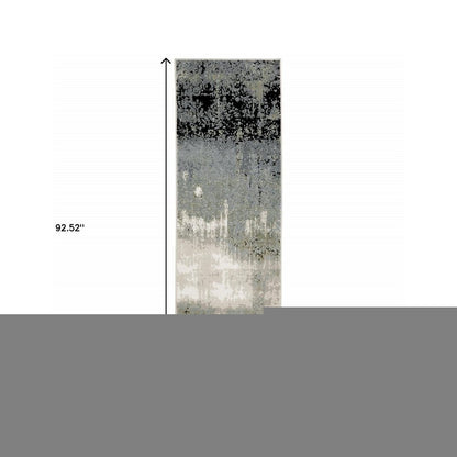 2' X 8' Blue Green Grey And Beige Abstract Power Loom Stain Resistant Runner Rug