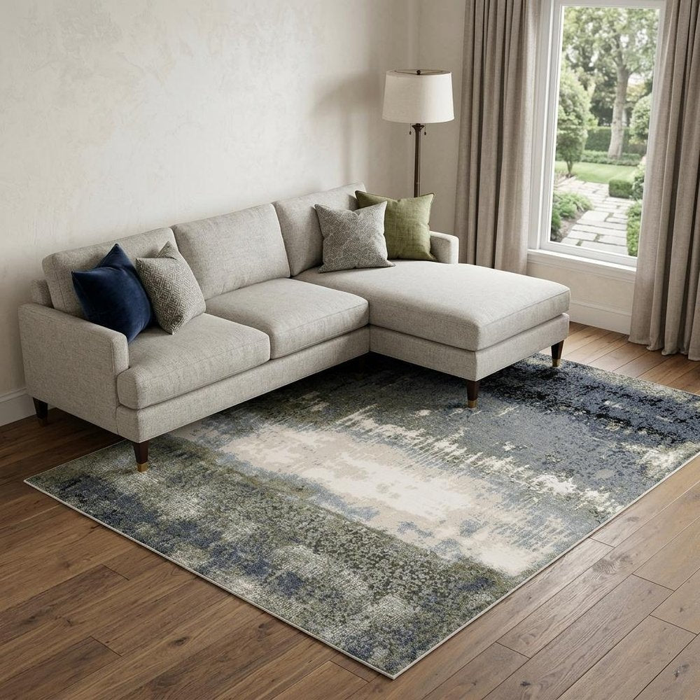 7' X 10' Blue And Green Abstract Area Rug