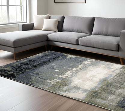 6' X 9' Blue Green Grey And Beige Abstract Power Loom Stain Resistant Area Rug