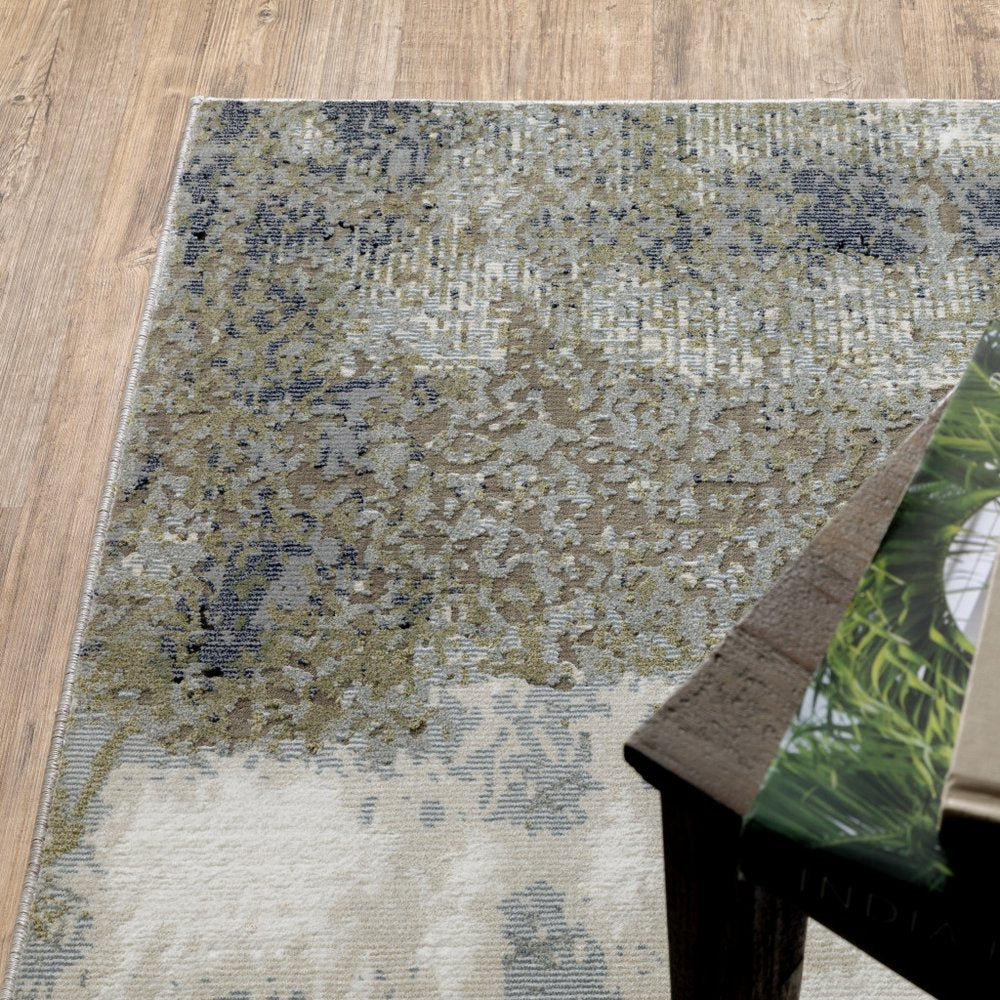 7' X 10' Blue And Green Abstract Area Rug