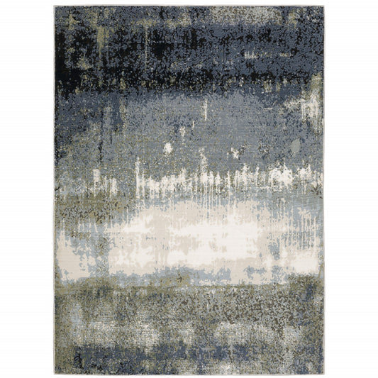 8' X 11' Blue Green Grey And Beige Abstract Power Loom Stain Resistant Area Rug