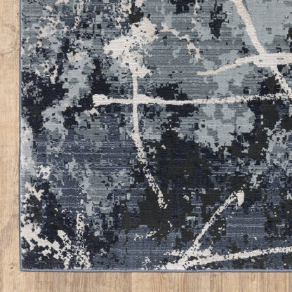 2' X 8' Blue Grey And Beige Abstract Power Loom Stain Resistant Runner Rug