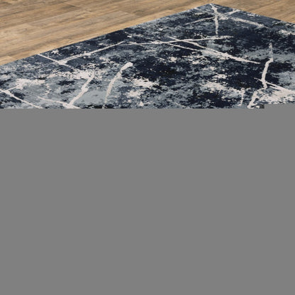3' X 5' Blue Grey And Beige Abstract Power Loom Stain Resistant Area Rug
