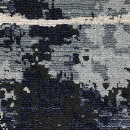 7' X 10' Blue Gray And Black Abstract Area Rug