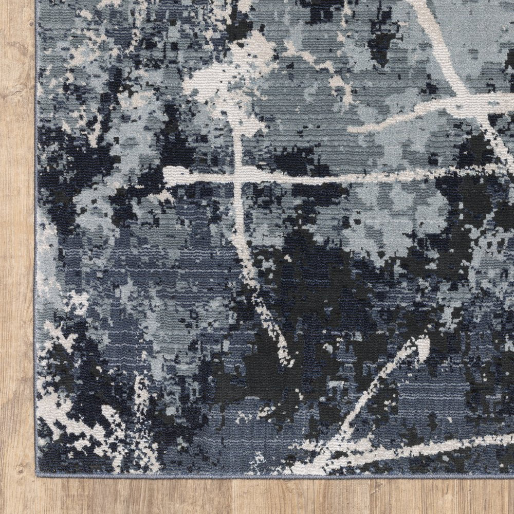 7' X 10' Blue Gray And Black Abstract Area Rug