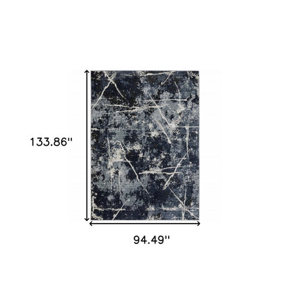 8' X 11' Blue Gray And Black Abstract Area Rug