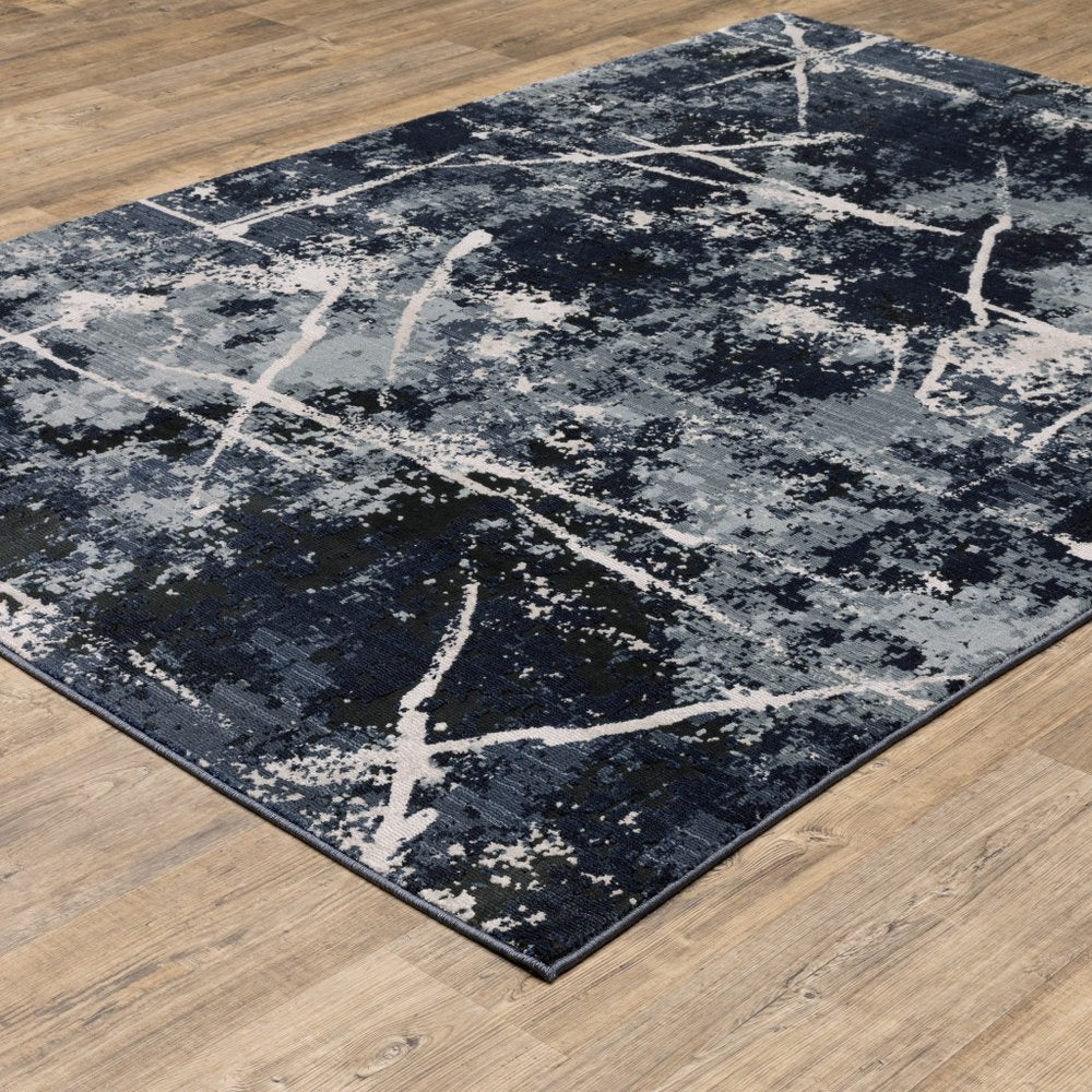 8' X 11' Blue Gray And Black Abstract Area Rug