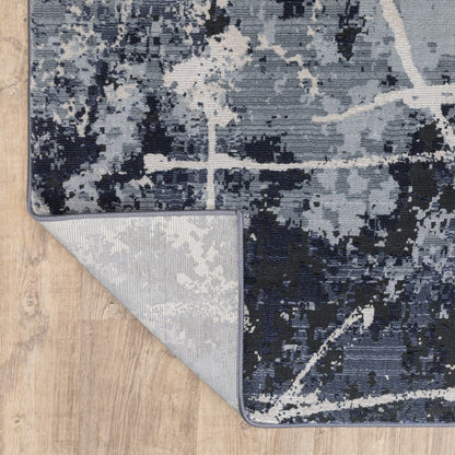 8' X 11' Blue Gray And Black Abstract Area Rug