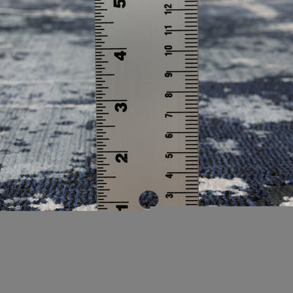 8' X 11' Blue Gray And Black Abstract Area Rug