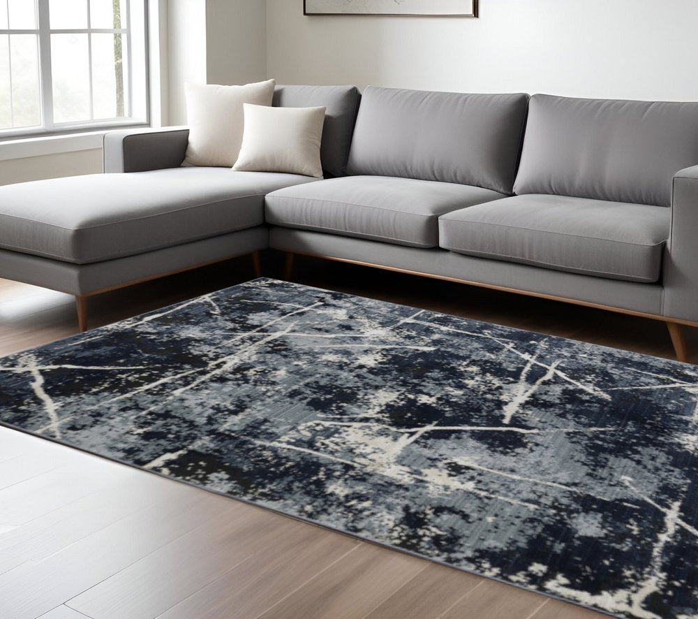 10' X 13' Blue Grey And Beige Abstract Power Loom Stain Resistant Area Rug