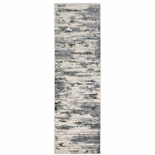 2' X 8' Blue Grey Beige And Brown Abstract Power Loom Stain Resistant Runner Rug