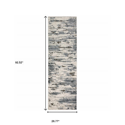 2' X 8' Blue Grey Beige And Brown Abstract Power Loom Stain Resistant Runner Rug