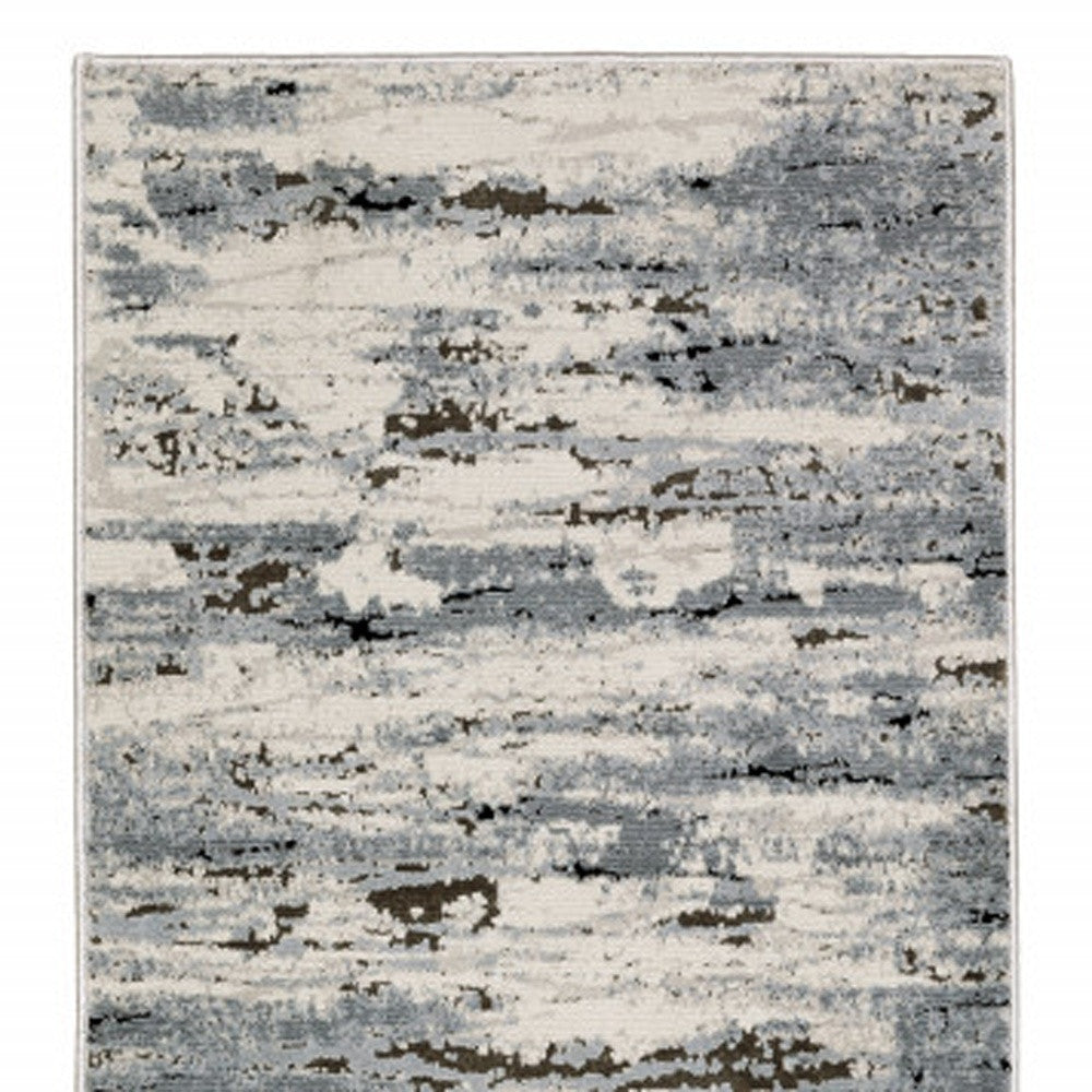 2' X 8' Blue Grey Beige And Brown Abstract Power Loom Stain Resistant Runner Rug