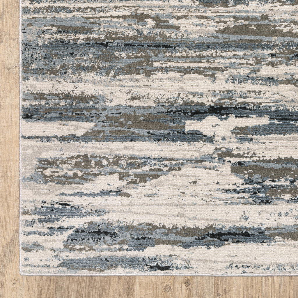 2' X 8' Blue Grey Beige And Brown Abstract Power Loom Stain Resistant Runner Rug