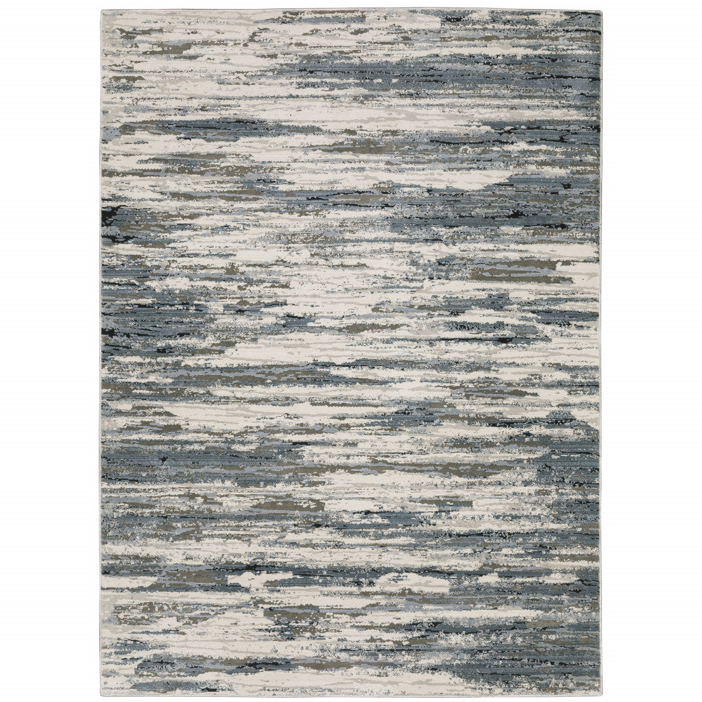 3' X 5' Blue Grey Beige And Brown Abstract Power Loom Stain Resistant Area Rug