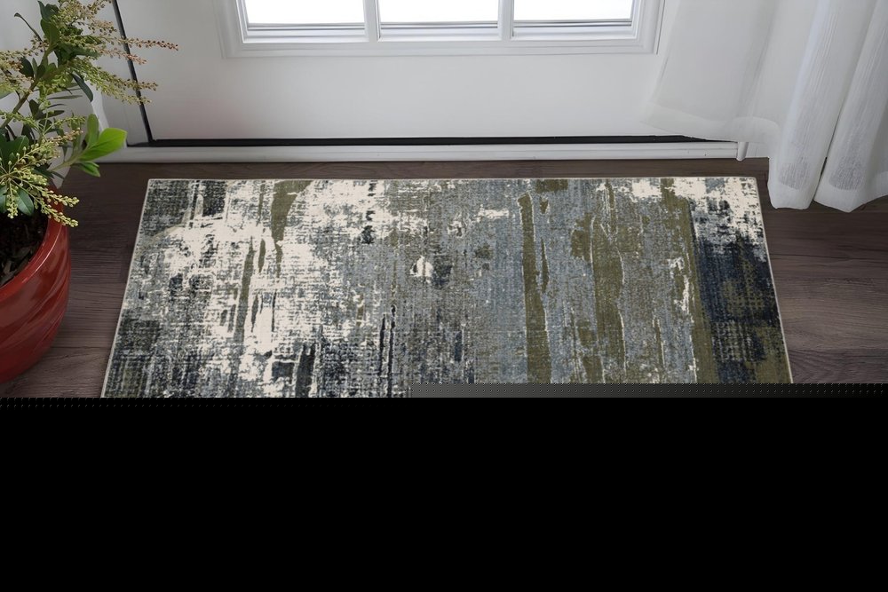 3' X 5' Blue And Green Abstract Power Loom Area Rug