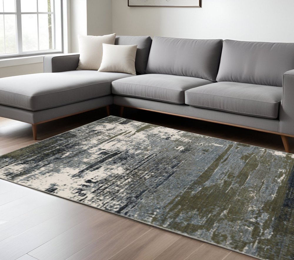 6' X 9' Blue And Green Abstract Power Loom Area Rug