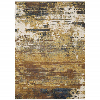 3' X 5' Gold Brown Rust Grey Blue And Beige Abstract Power Loom Stain Resistant Area Rug