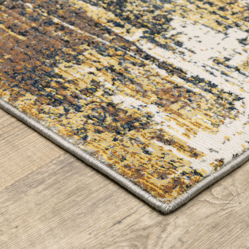 3' X 5' Gold Brown Rust Grey Blue And Beige Abstract Power Loom Stain Resistant Area Rug