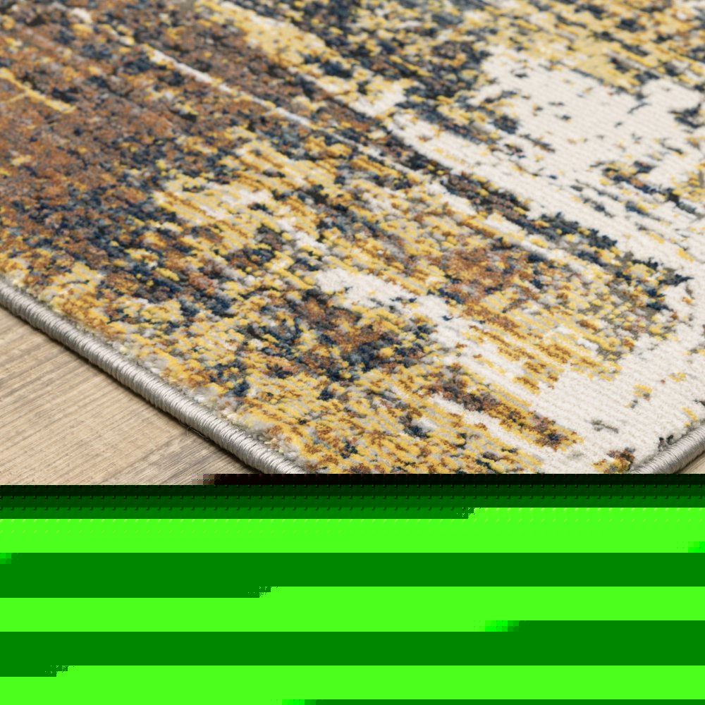 3' X 5' Gold Brown Rust Grey Blue And Beige Abstract Power Loom Stain Resistant Area Rug