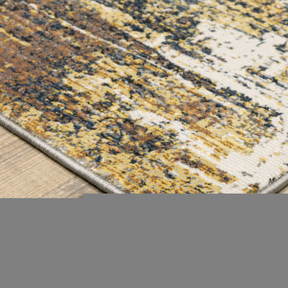 3' X 5' Gold Brown Rust Grey Blue And Beige Abstract Power Loom Stain Resistant Area Rug