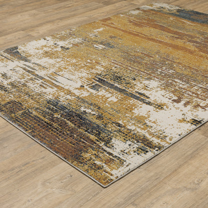 3' X 5' Gold Brown Rust Grey Blue And Beige Abstract Power Loom Stain Resistant Area Rug