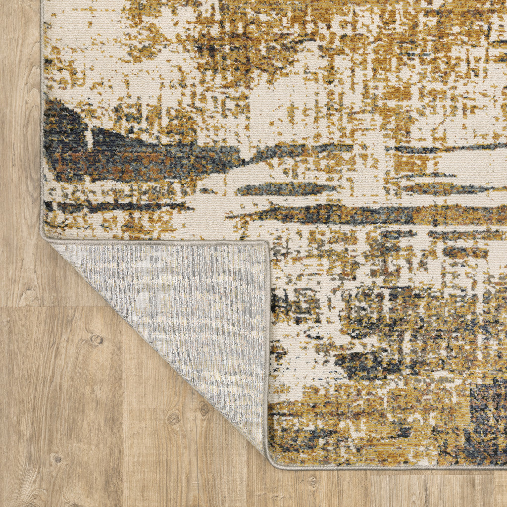 3' X 5' Gold Brown Rust Grey Blue And Beige Abstract Power Loom Stain Resistant Area Rug