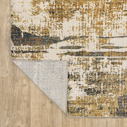 3' X 5' Gold Brown Rust Grey Blue And Beige Abstract Power Loom Stain Resistant Area Rug