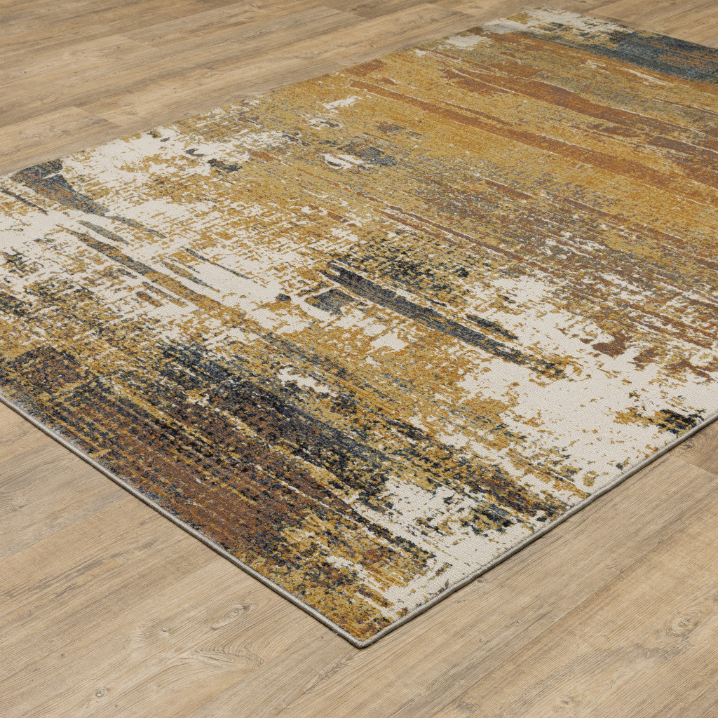 5' X 8' Gold Brown Rust Grey Blue And Beige Abstract Power Loom Stain Resistant Area Rug