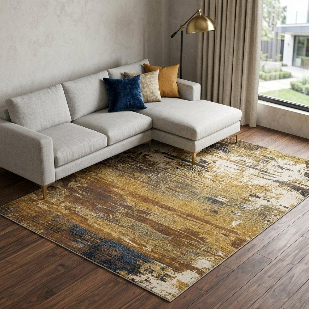 7' X 10' Gold And Beige Abstract Area Rug