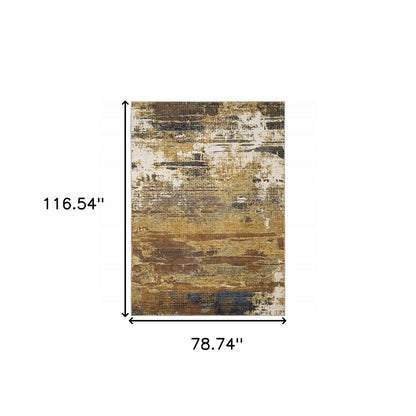 7' X 10' Gold And Beige Abstract Area Rug