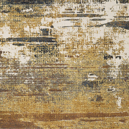 6' X 9' Gold Brown Rust Grey Blue And Beige Abstract Power Loom Stain Resistant Area Rug