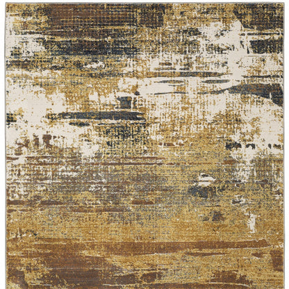 6' X 9' Gold Brown Rust Grey Blue And Beige Abstract Power Loom Stain Resistant Area Rug