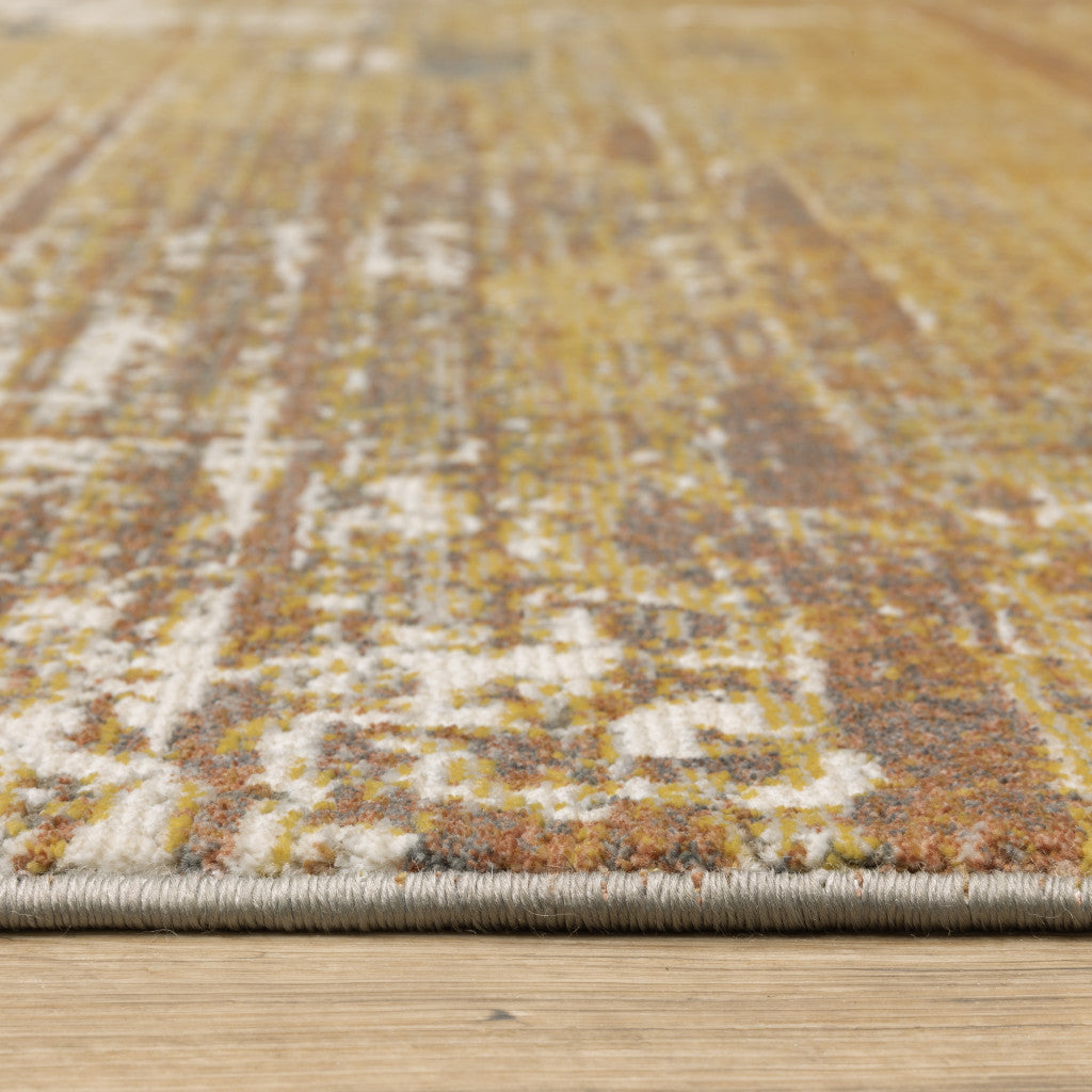 6' X 9' Gold Brown Rust Grey Blue And Beige Abstract Power Loom Stain Resistant Area Rug