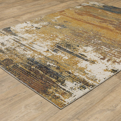 7' X 10' Gold And Beige Abstract Area Rug