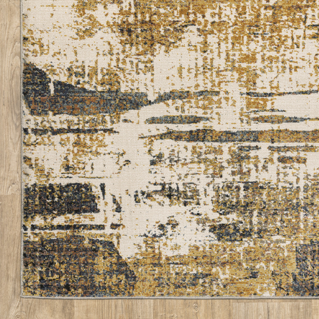 6' X 9' Gold Brown Rust Grey Blue And Beige Abstract Power Loom Stain Resistant Area Rug