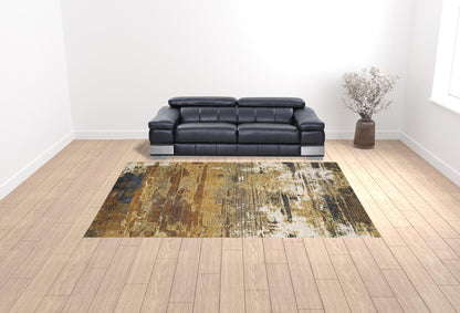 10' X 13' Gold Brown Rust Grey Blue And Beige Abstract Power Loom Stain Resistant Area Rug