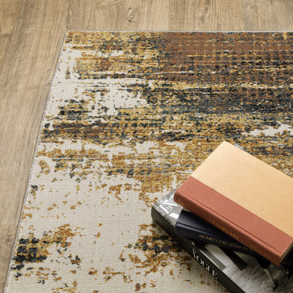 10' X 13' Gold Brown Rust Grey Blue And Beige Abstract Power Loom Stain Resistant Area Rug