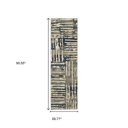 2' X 8' Blue And Beige Abstract Power Loom Stain Resistant Runner Rug