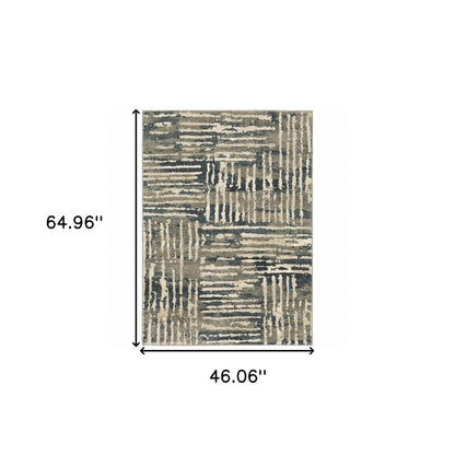 4' X 6' Blue And Beige Abstract Power Loom Stain Resistant Area Rug