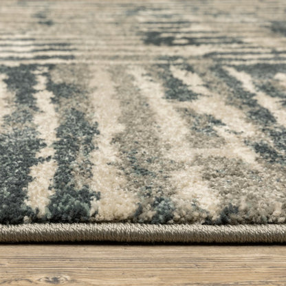 4' X 6' Blue And Beige Abstract Power Loom Stain Resistant Area Rug