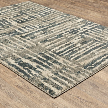 4' X 6' Blue And Beige Abstract Power Loom Stain Resistant Area Rug