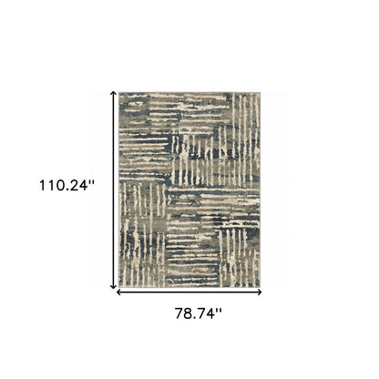7' X 9' Blue And Beige Abstract Shag Area Rug