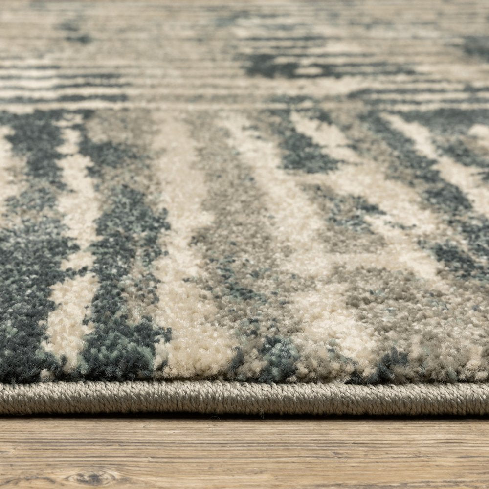 7' X 9' Blue And Beige Abstract Shag Area Rug