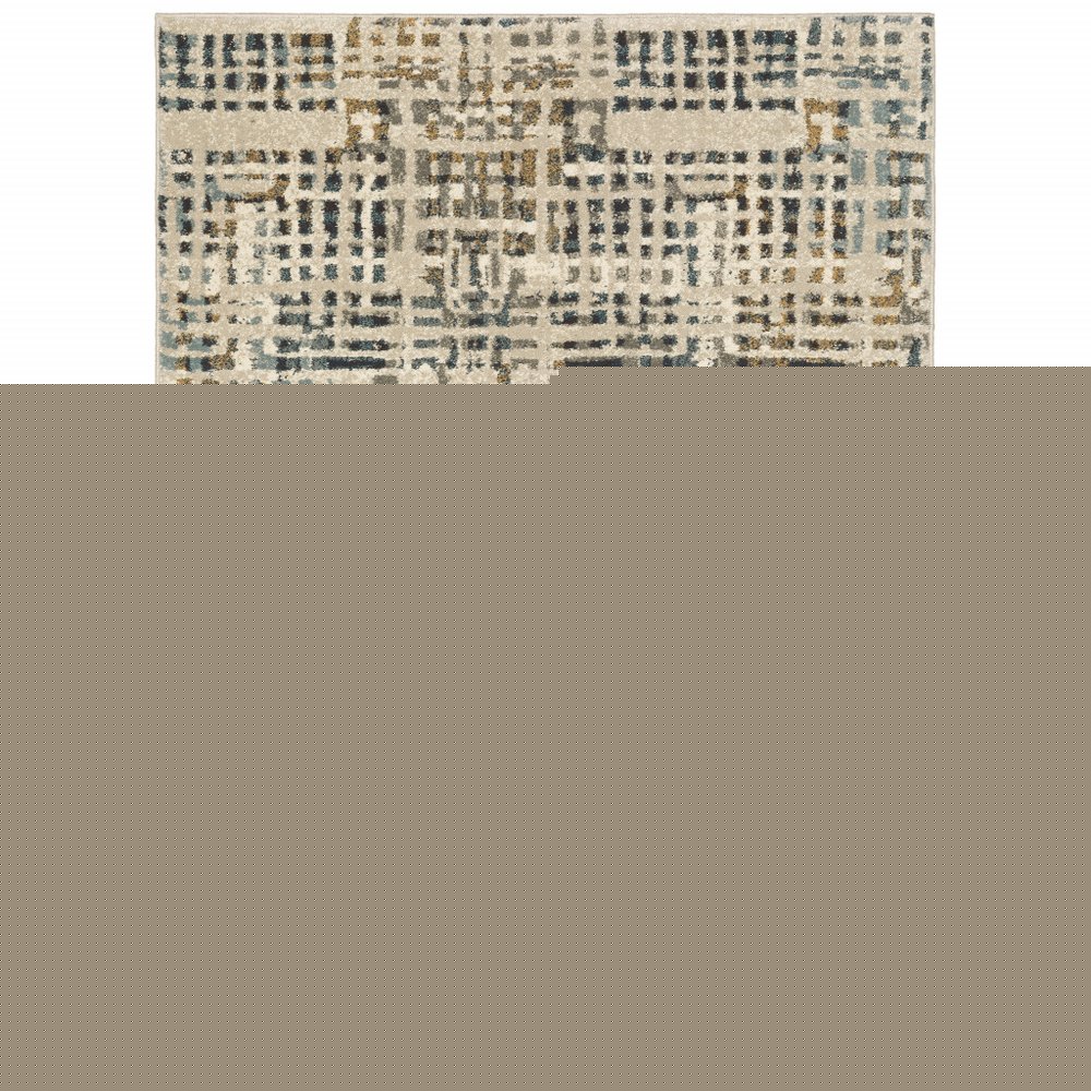 4' X 6' Beige Grey Blues Orange Yellow And Ivory Abstract Power Loom Stain Resistant Area Rug