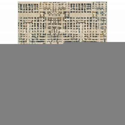 4' X 6' Beige Grey Blues Orange Yellow And Ivory Abstract Power Loom Stain Resistant Area Rug