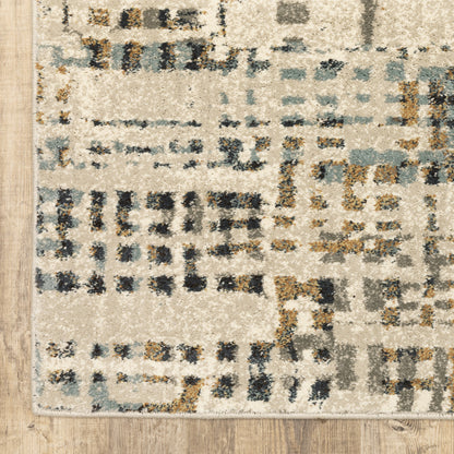 5' X 7' Beige Grey Blues Orange Yellow And Ivory Abstract Power Loom Stain Resistant Area Rug